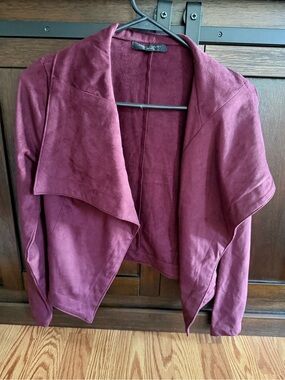 Drape Front Suede-Look Jacket in Berry